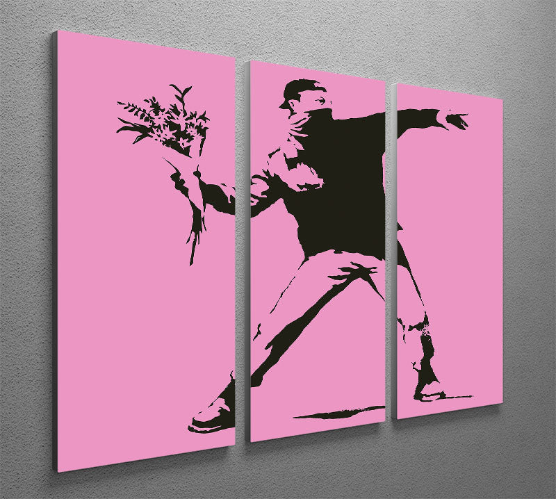 Banksy Flower Thrower Pink 3 Split Panel Canvas Print - Canvas Art Rocks - 2