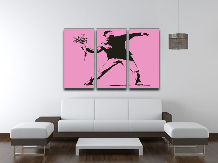 Banksy Flower Thrower Pink 3 Split Panel Canvas Print - Canvas Art Rocks - 3