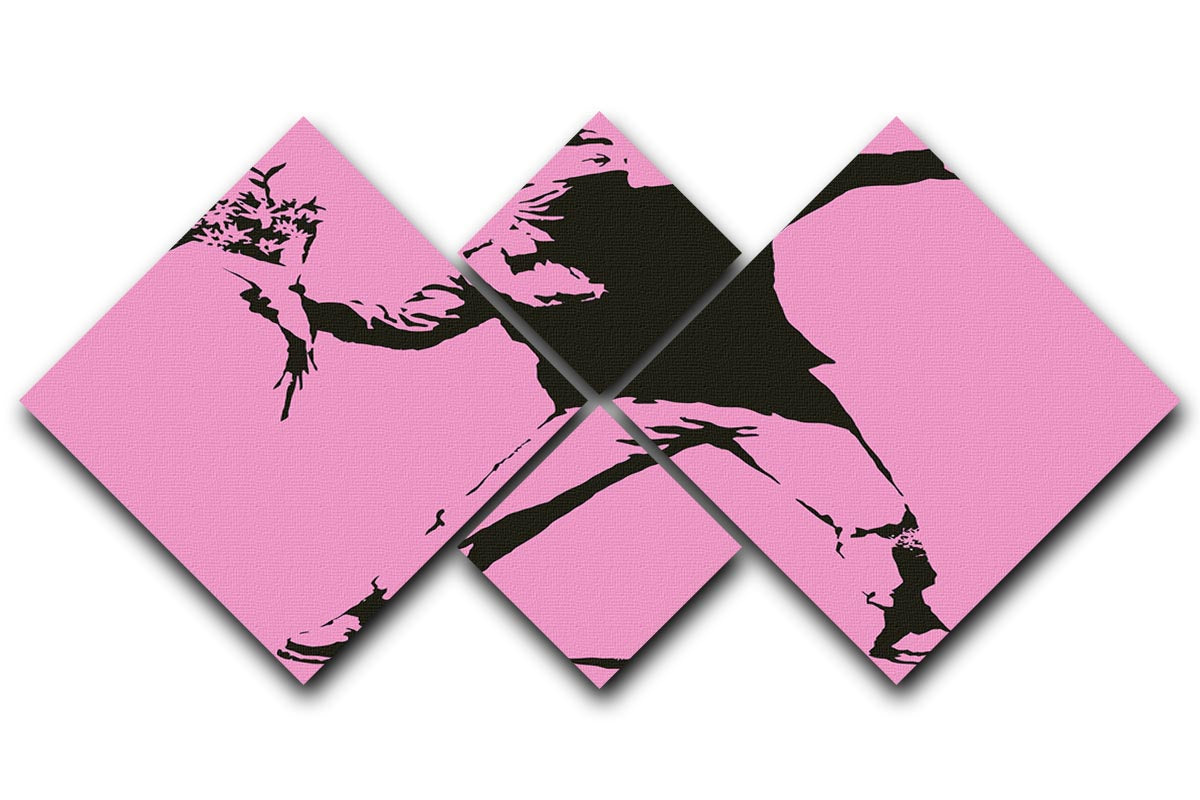 Banksy Flower Thrower Pink 4 Square Multi Panel Canvas - Canvas Art Rocks - 1