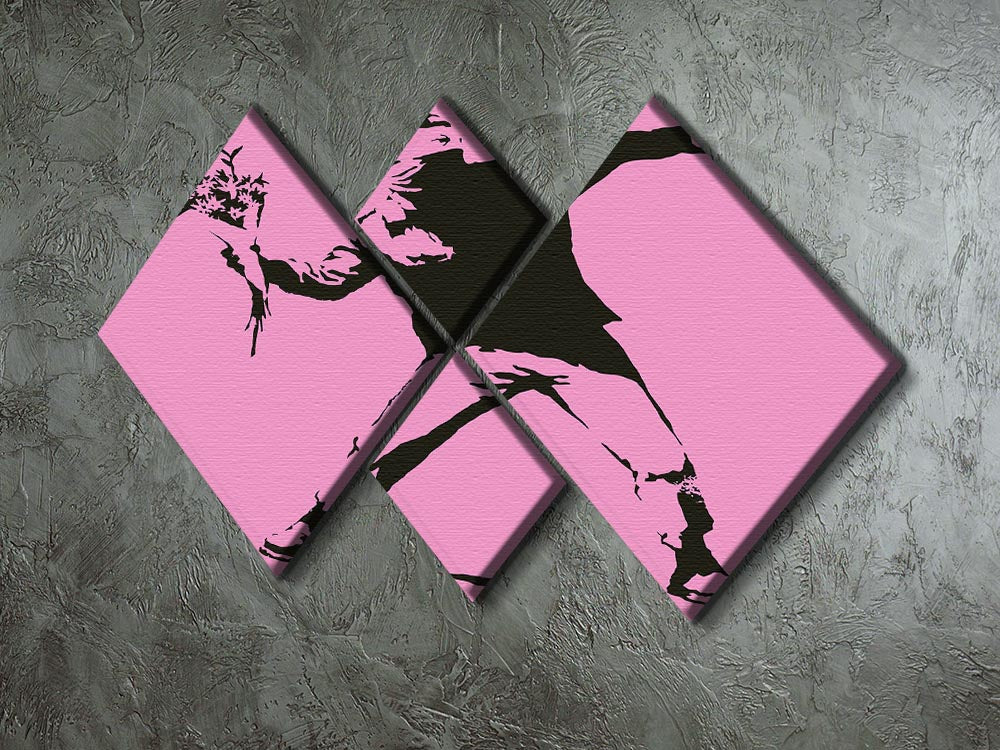 Banksy Flower Thrower Pink 4 Square Multi Panel Canvas - Canvas Art Rocks - 2