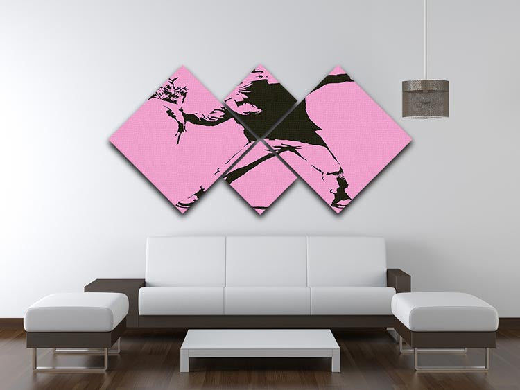 Banksy Flower Thrower Pink 4 Square Multi Panel Canvas - Canvas Art Rocks - 3