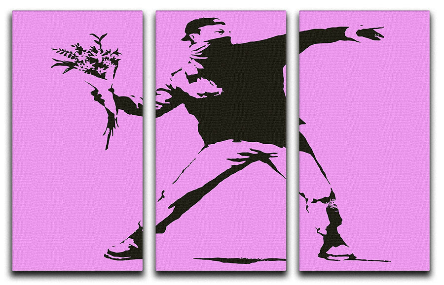 Banksy Flower Thrower Purple 3 Split Panel Canvas Print - Canvas Art Rocks - 1
