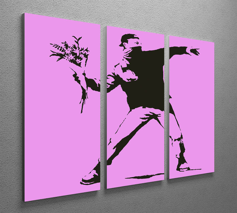 Banksy Flower Thrower Purple 3 Split Panel Canvas Print - Canvas Art Rocks - 2