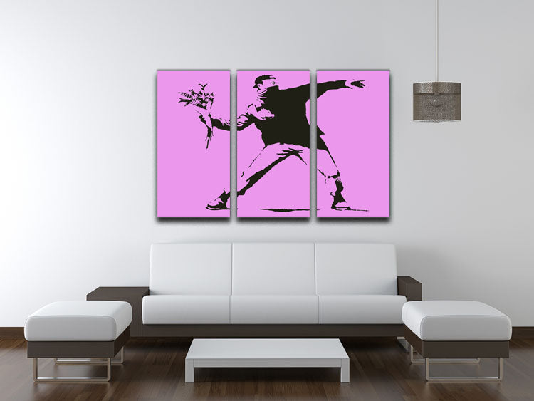 Banksy Flower Thrower Purple 3 Split Panel Canvas Print - Canvas Art Rocks - 3