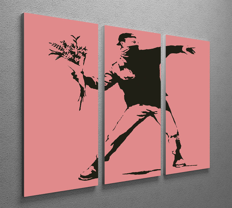 Banksy Flower Thrower Red 3 Split Panel Canvas Print - Canvas Art Rocks - 2