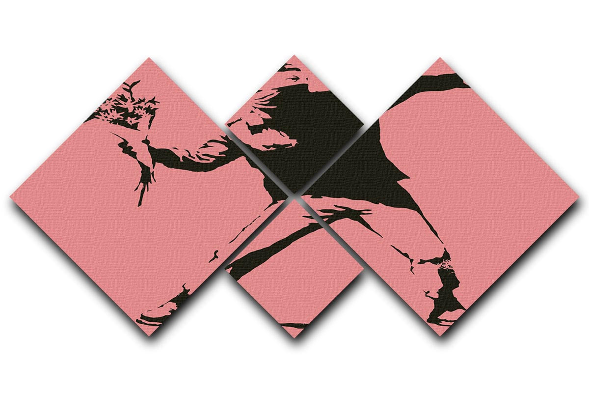 Banksy Flower Thrower Red 4 Square Multi Panel Canvas - Canvas Art Rocks - 1