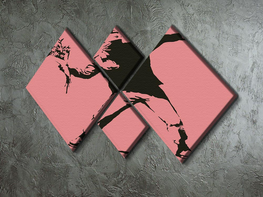 Banksy Flower Thrower Red 4 Square Multi Panel Canvas - Canvas Art Rocks - 2