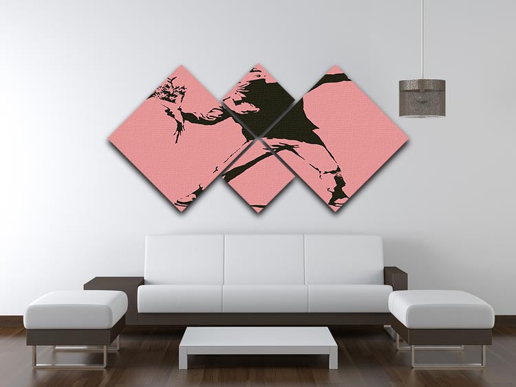 Banksy Flower Thrower Red 4 Square Multi Panel Canvas - Canvas Art Rocks - 3