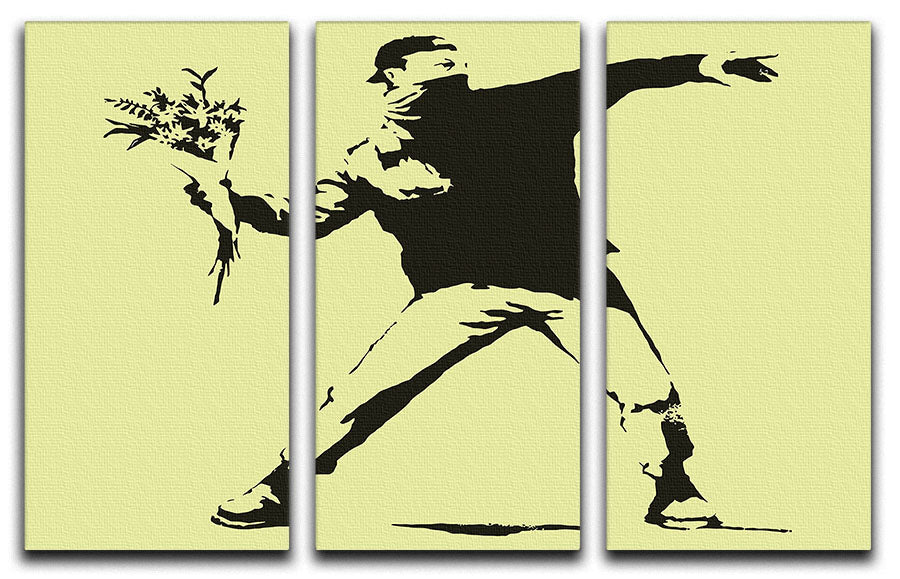 Banksy Flower Thrower Yellow 3 Split Panel Canvas Print - Canvas Art Rocks - 1