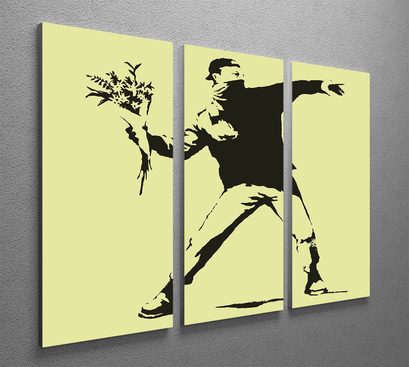 Banksy Flower Thrower Yellow 3 Split Panel Canvas Print - Canvas Art Rocks - 2