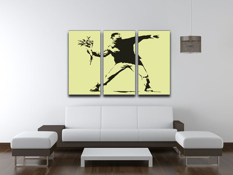 Banksy Flower Thrower Yellow 3 Split Panel Canvas Print - Canvas Art Rocks - 3