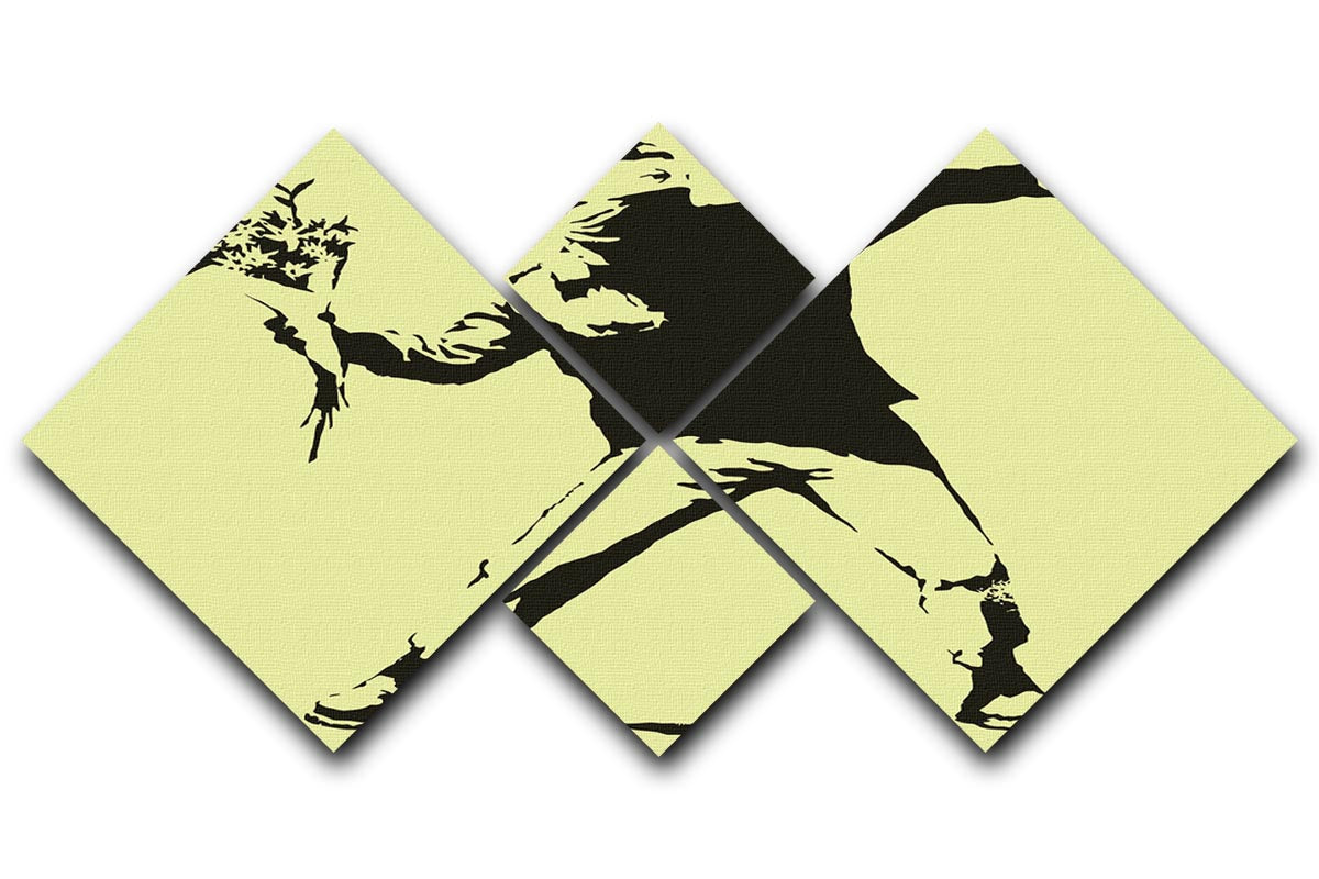 Banksy Flower Thrower Yellow 4 Square Multi Panel Canvas - Canvas Art Rocks - 1