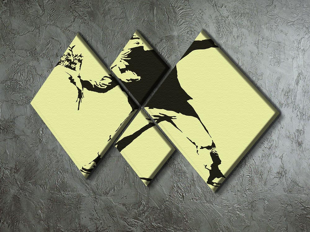 Banksy Flower Thrower Yellow 4 Square Multi Panel Canvas - Canvas Art Rocks - 2