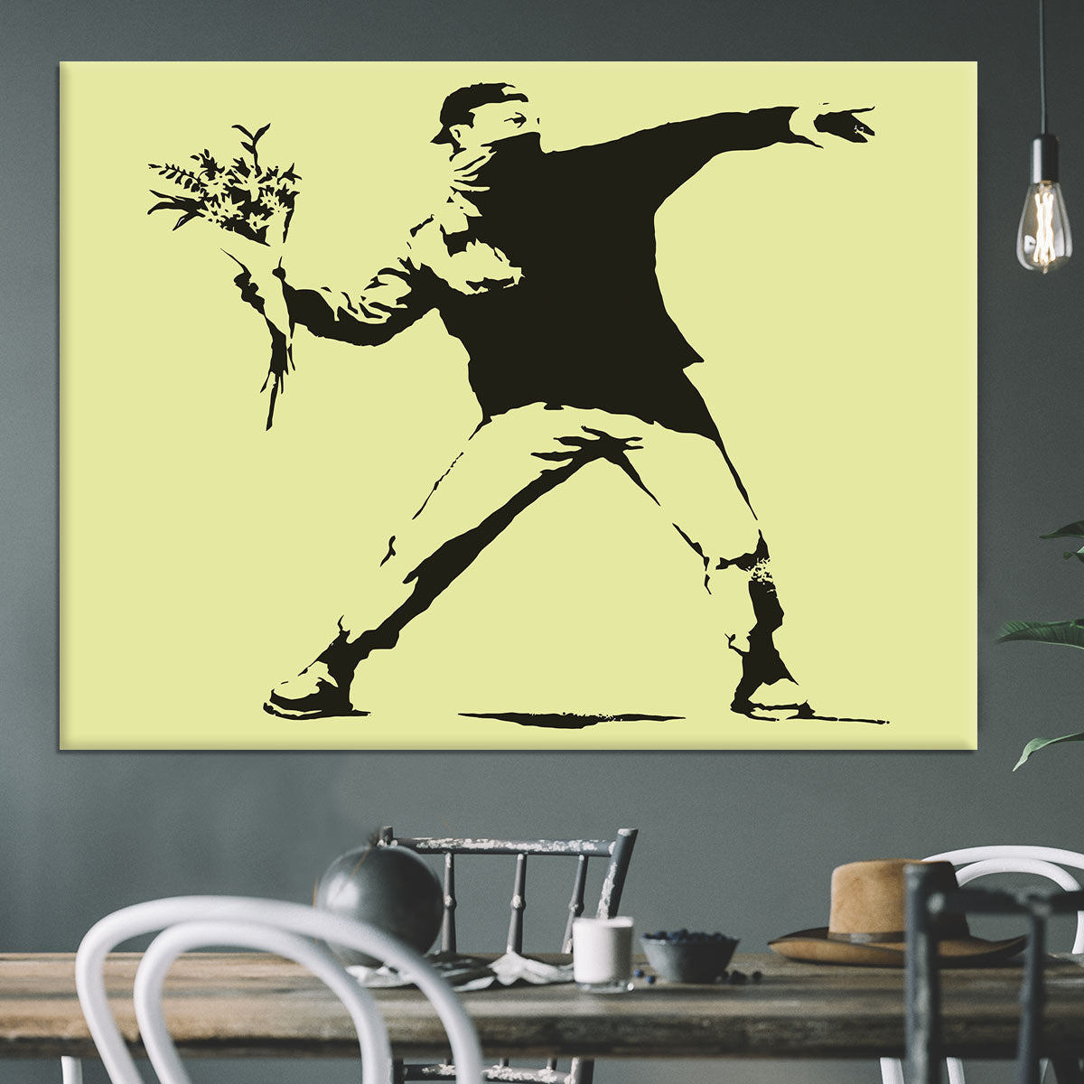 Banksy Flower Thrower Yellow Canvas Print or Poster - Canvas Art Rocks - 3