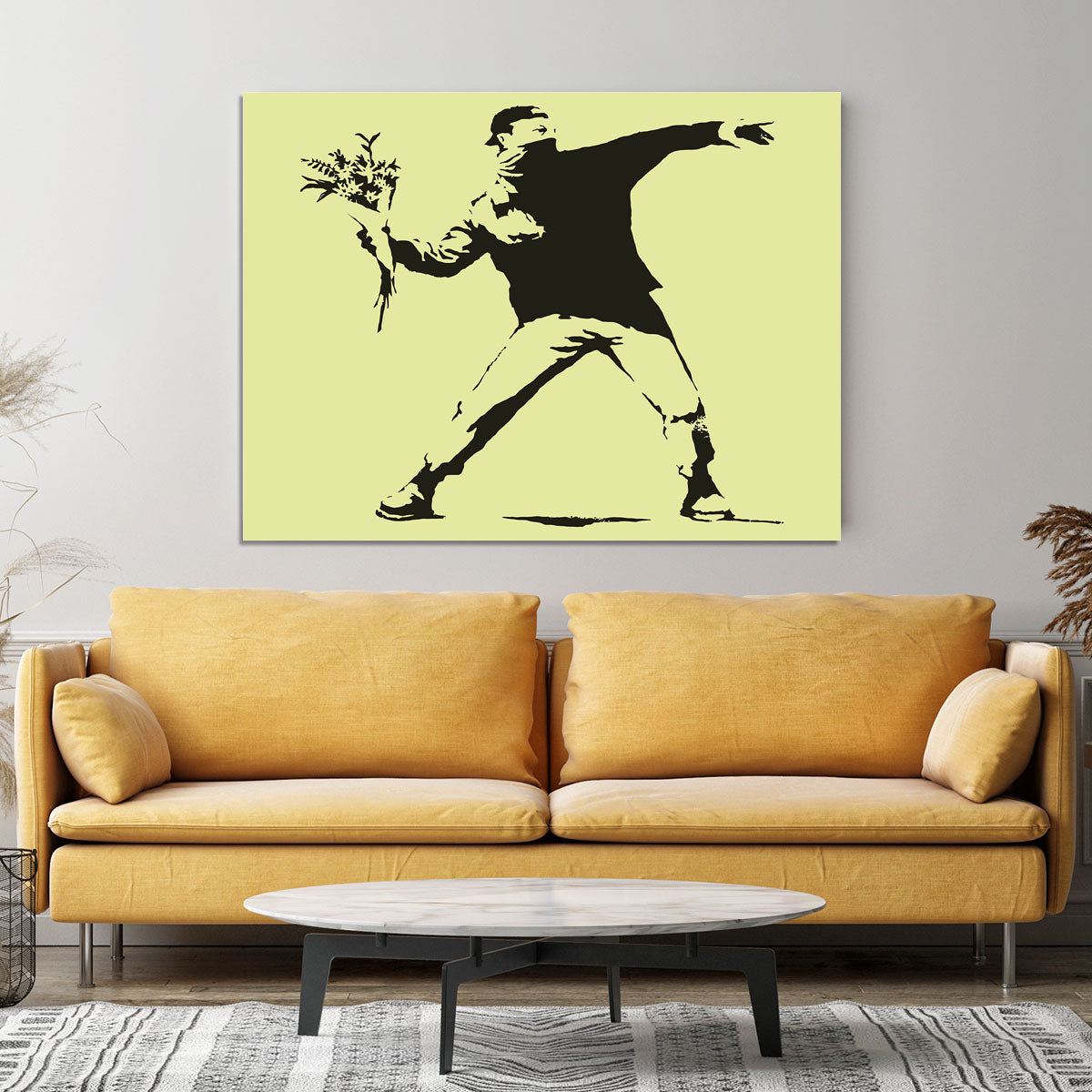 Banksy Flower Thrower Yellow Canvas Print or Poster - Canvas Art Rocks - 4