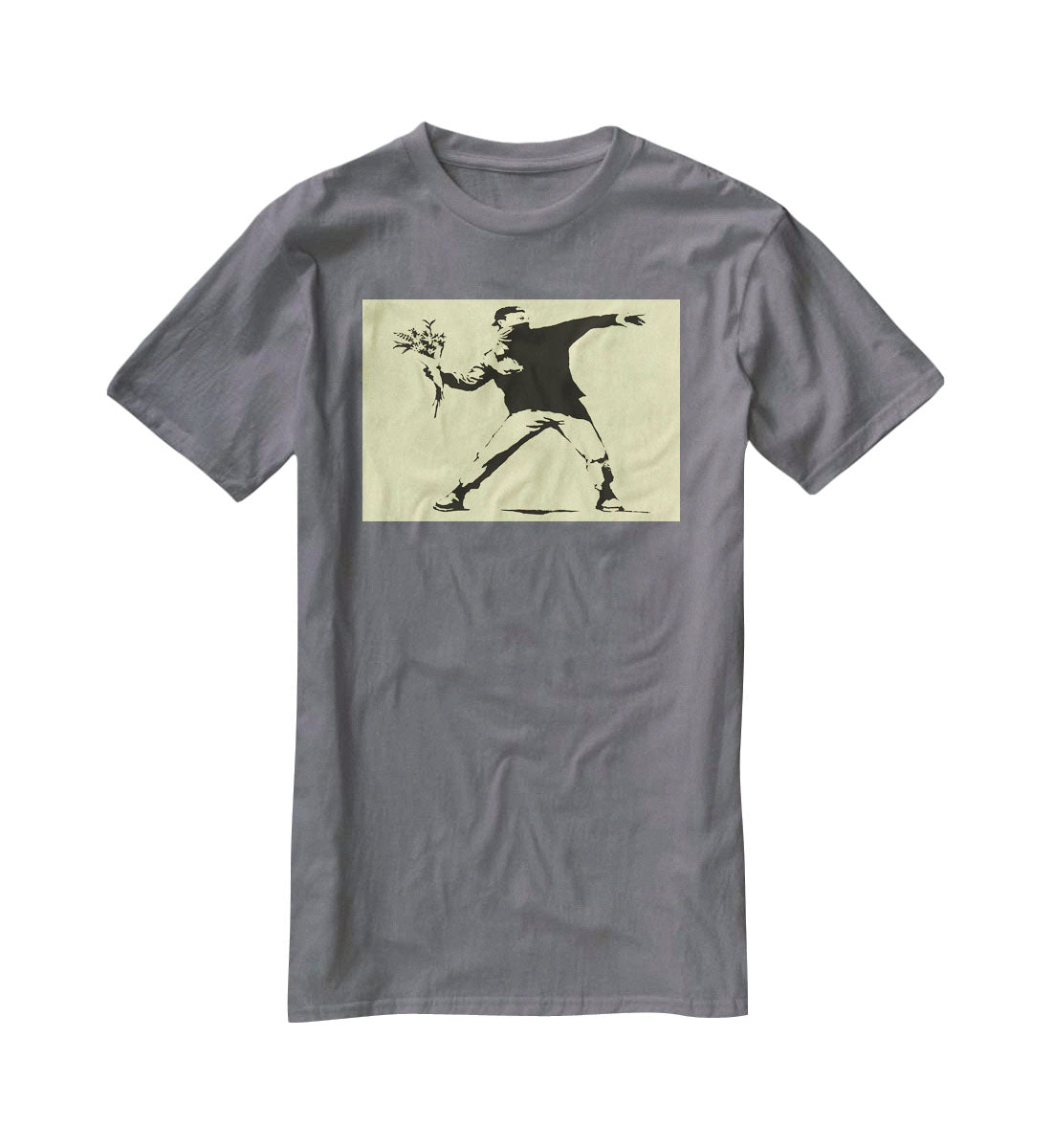 Banksy Flower Thrower Yellow T-Shirt - Canvas Art Rocks - 3