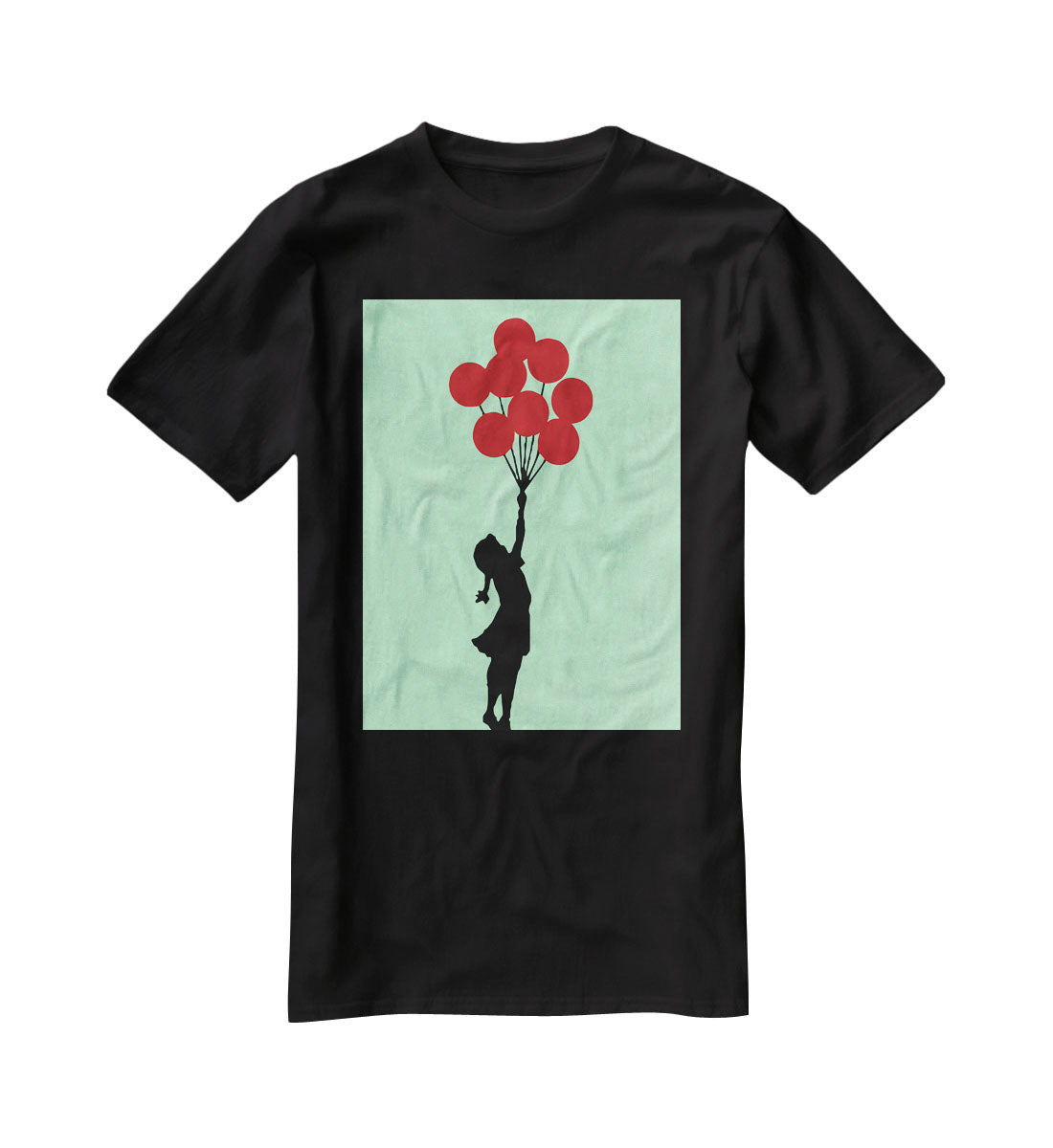 Banksy Flying Balloon Girl Green T-Shirt - Canvas Art Rocks - 1