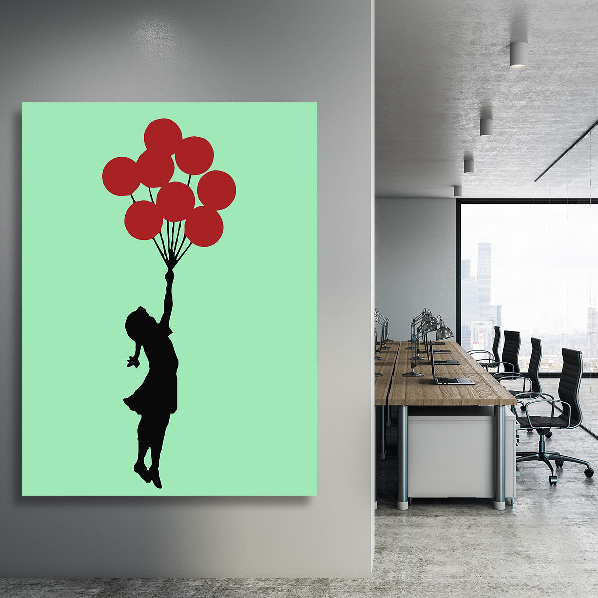 Banksy Flying Balloon Girl Green Canvas Print or Poster - Canvas Art Rocks - 3