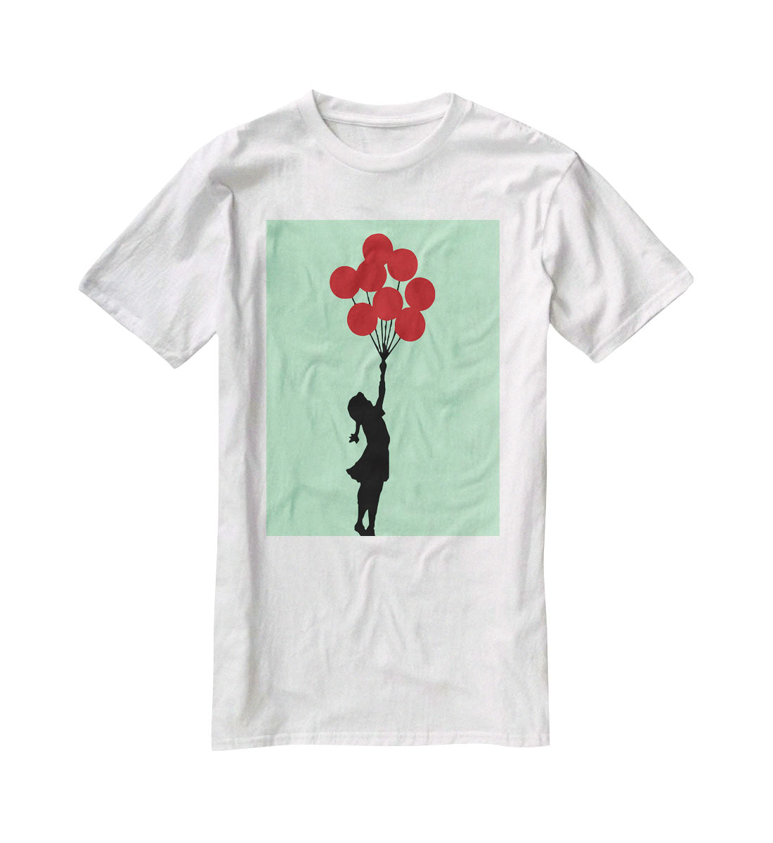 Banksy Flying Balloon Girl Green T-Shirt - Canvas Art Rocks - 5