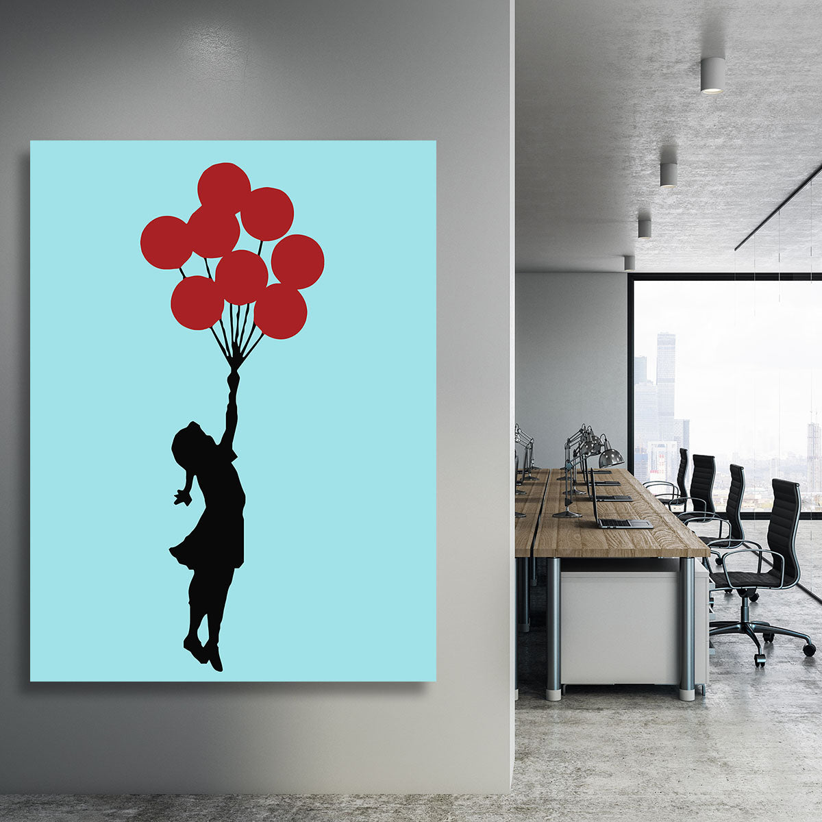 Banksy Flying Balloon Girl Light Blue Canvas Print or Poster - Canvas Art Rocks - 3