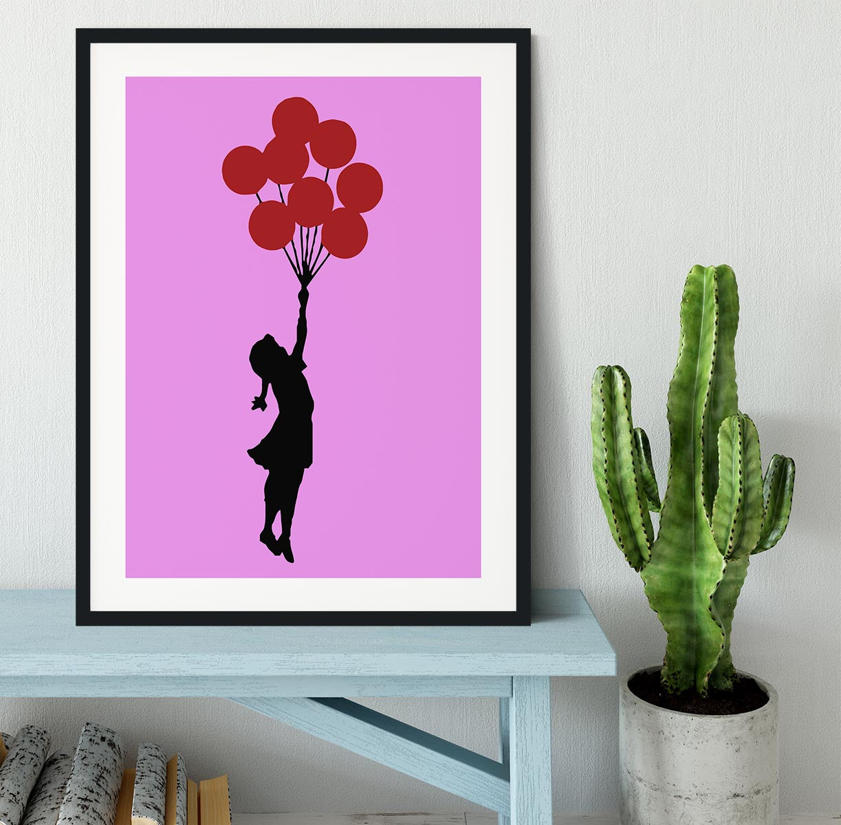 Banksy Flying Balloon Girl Purple Framed Print - Canvas Art Rocks - 1