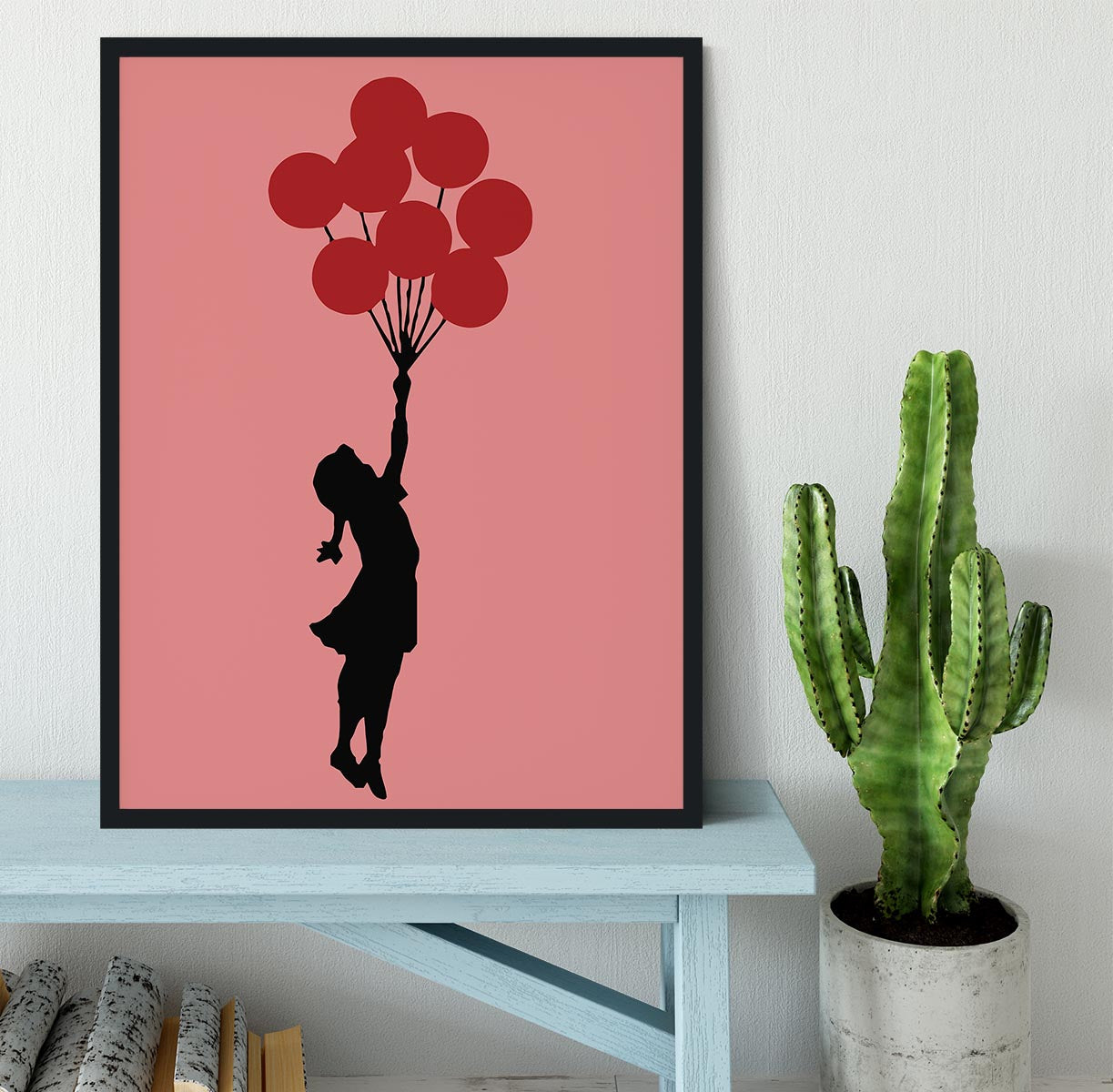 Banksy Flying Balloon Girl Red Framed Print | Canvas Art Rocks