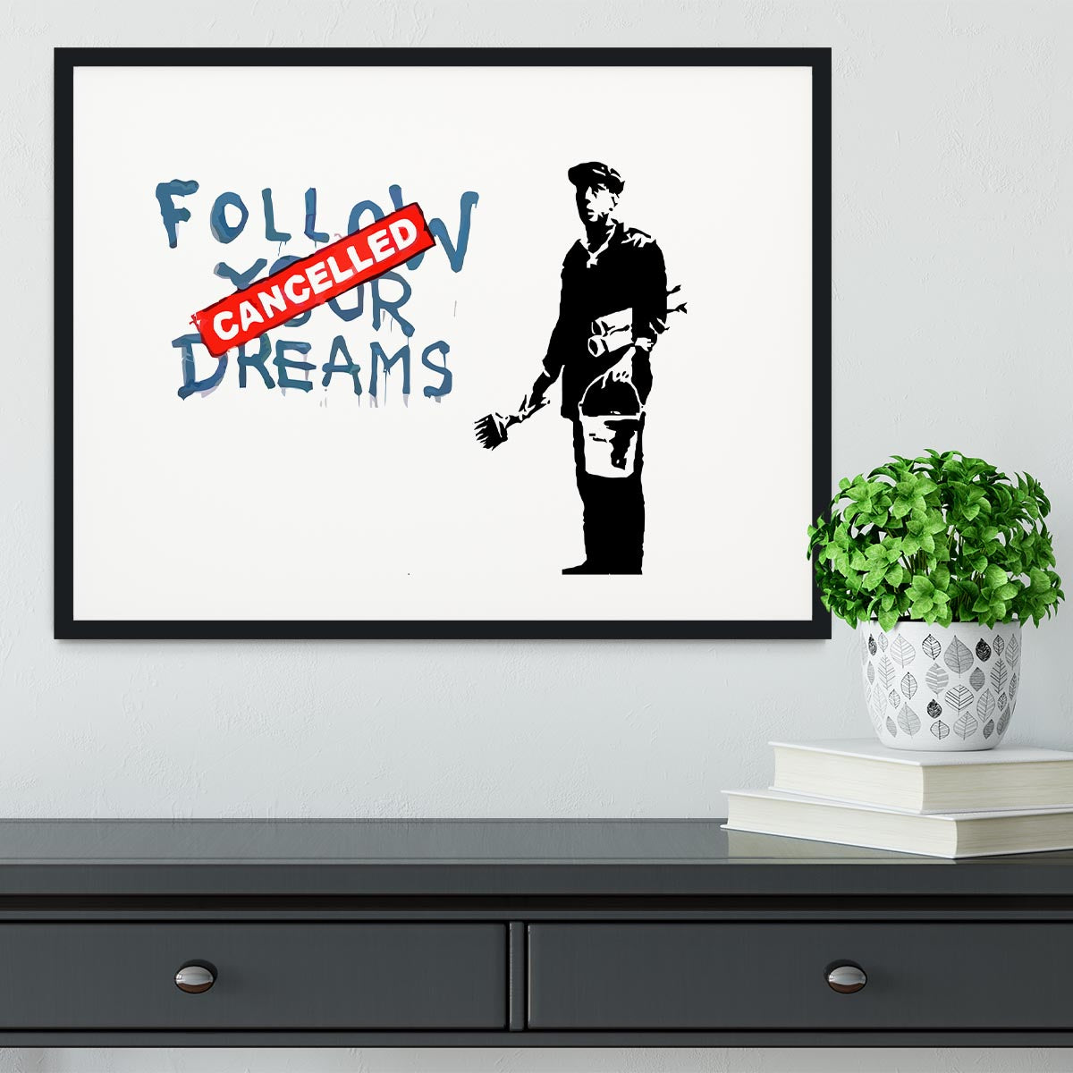 Banksy Follow Your Dreams - Cancelled Framed Print - Canvas Art Rocks - 1
