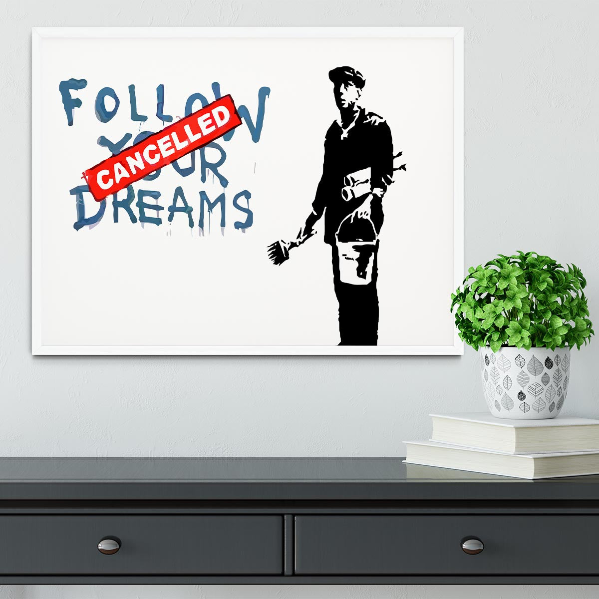 Banksy Follow Your Dreams - Cancelled Framed Print - Canvas Art Rocks -6