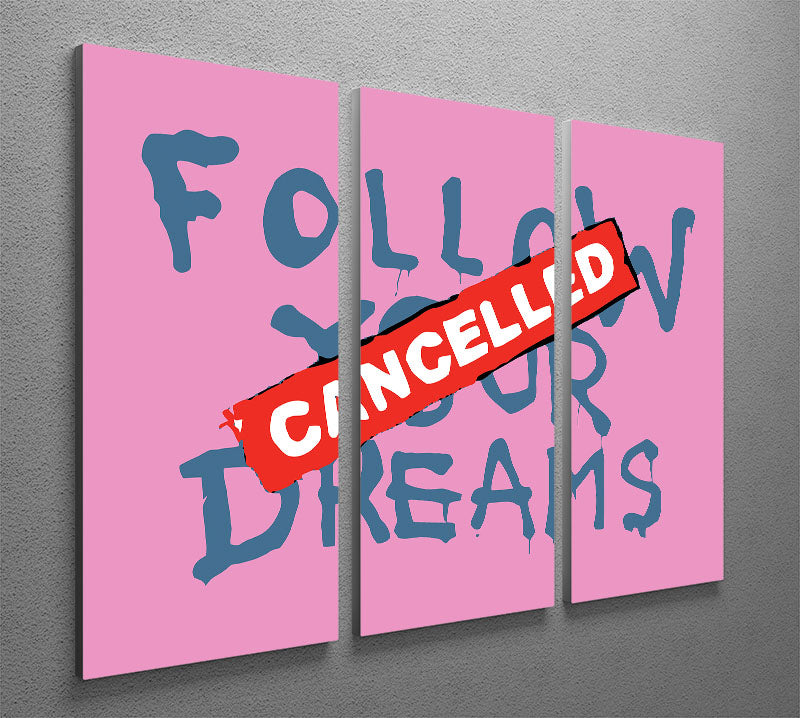 Banksy Follow Your Dreams Pink 3 Split Panel Canvas Print - Canvas Art Rocks - 2
