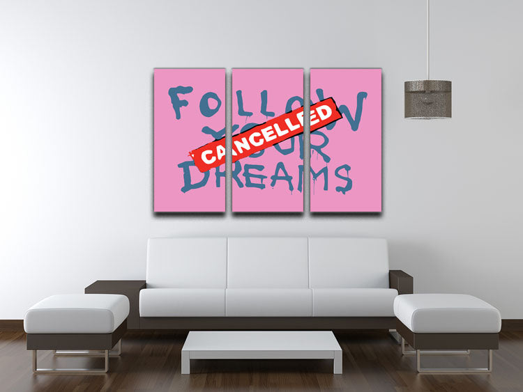 Banksy Follow Your Dreams Pink 3 Split Panel Canvas Print - Canvas Art Rocks - 3