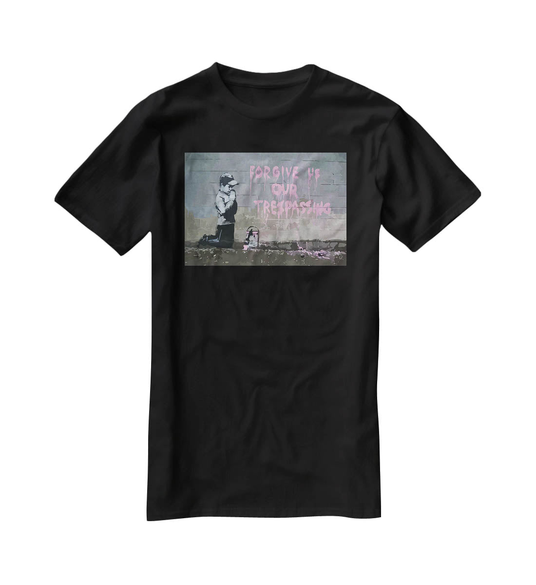 Banksy Forgive Us T-Shirt - Canvas Art Rocks - 1