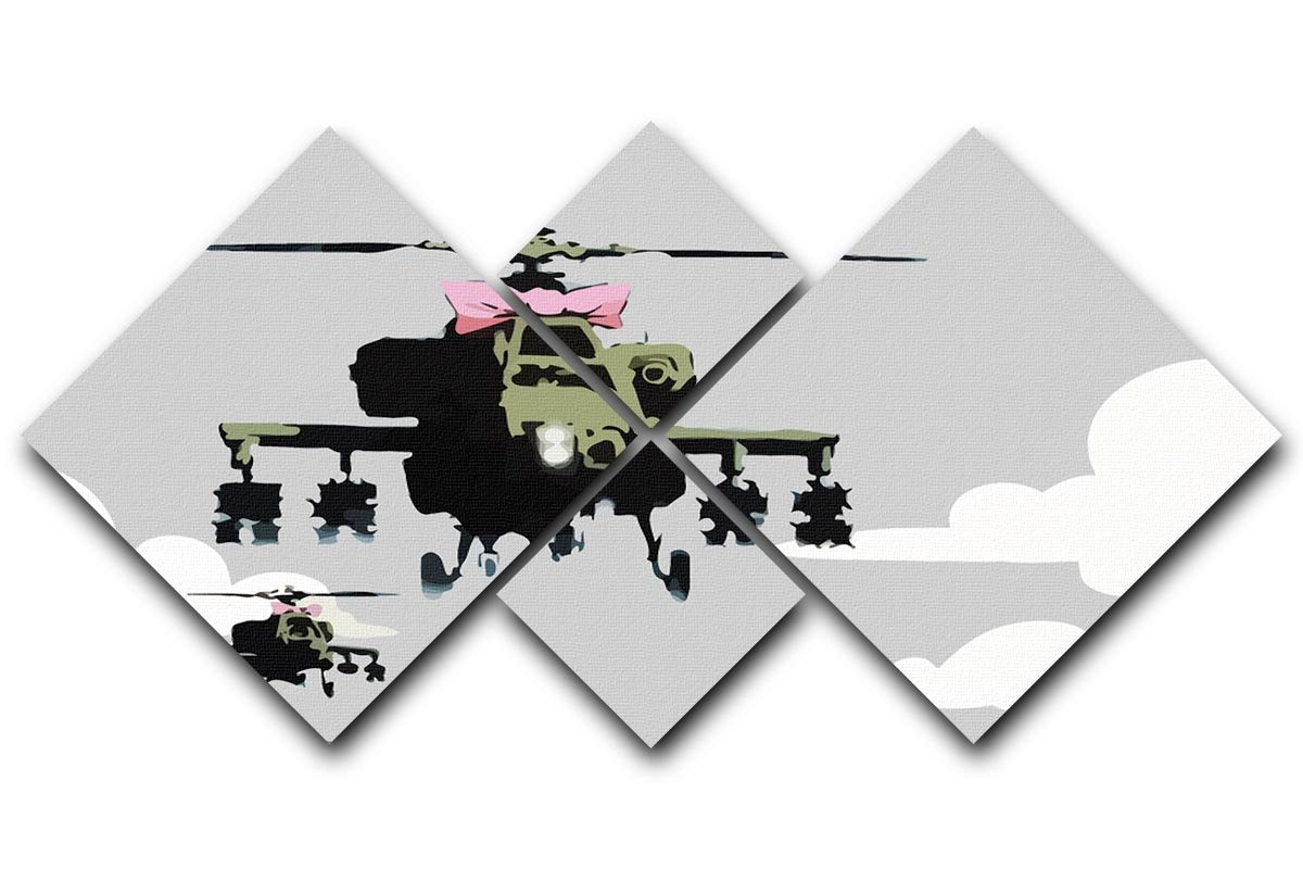 Banksy Friendly Helicopters 4 Square Multi Panel Canvas - Canvas Art Rocks - 1