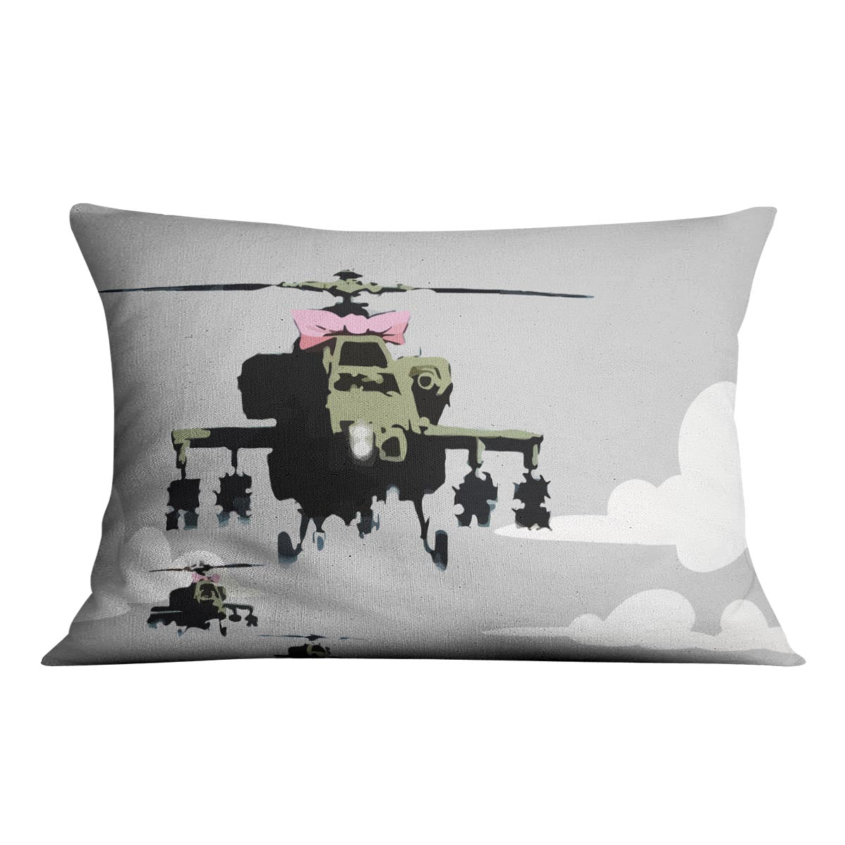 Banksy Friendly Helicopters Cushion - Canvas Art Rocks - 4