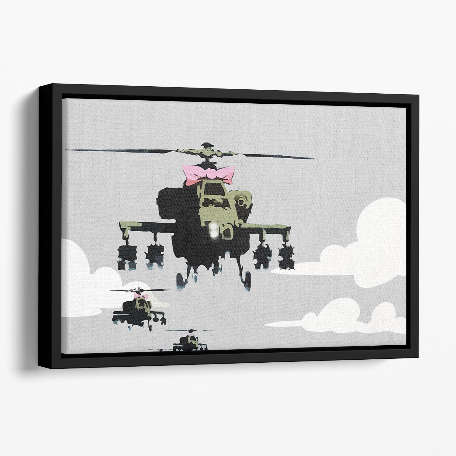 Banksy Friendly Helicopters Floating Framed Canvas
