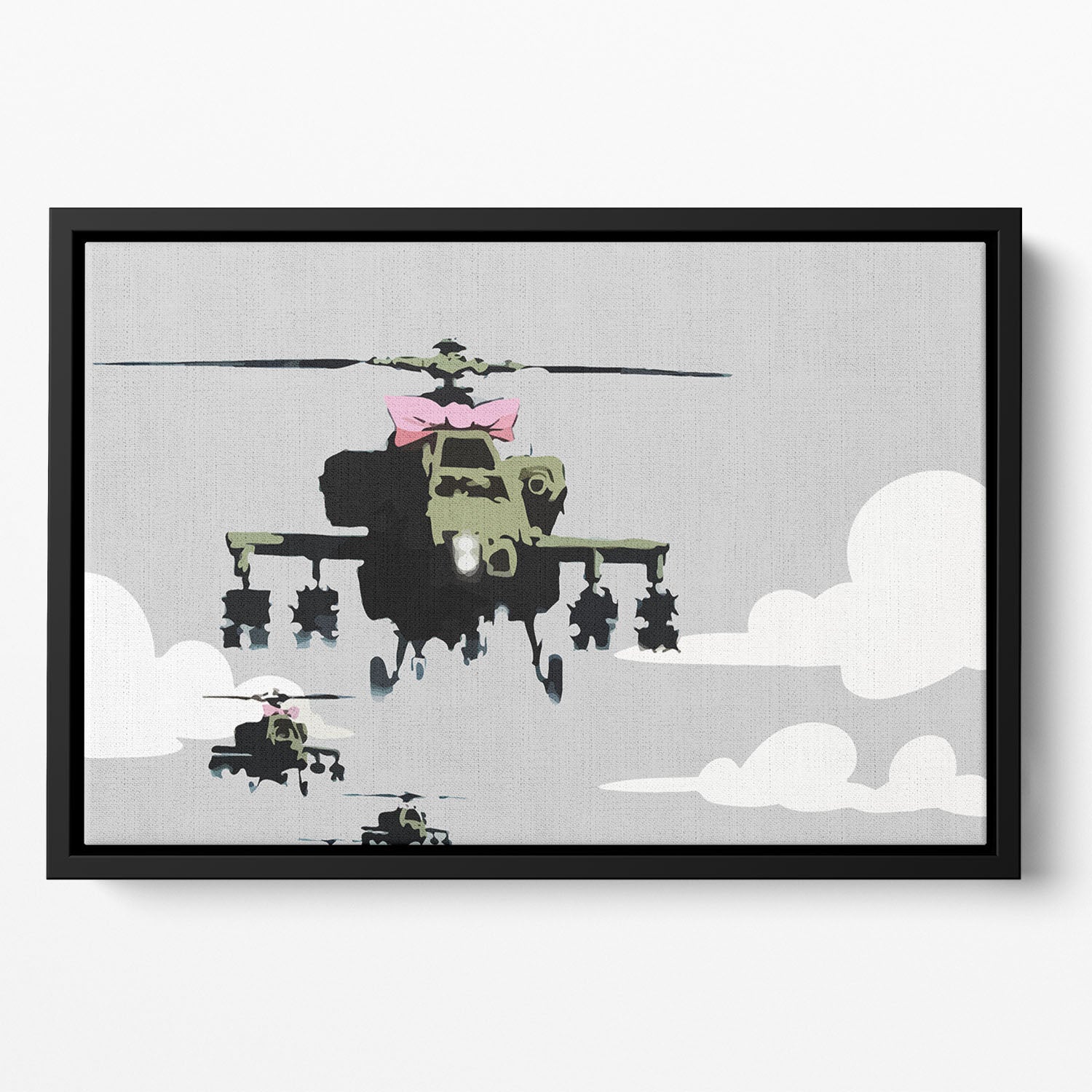 Banksy Friendly Helicopters Floating Framed Canvas