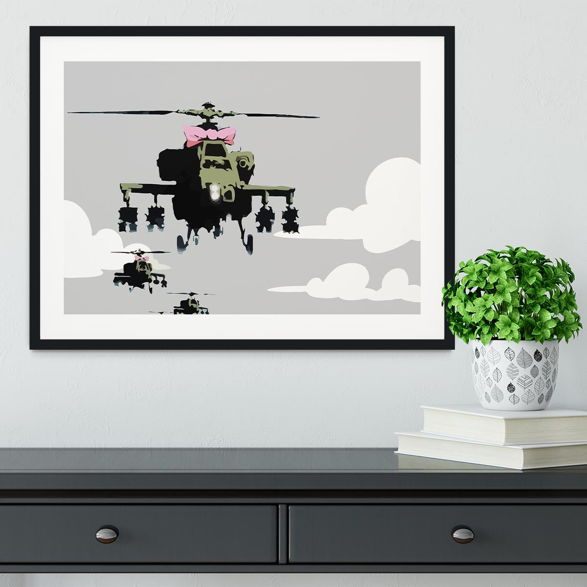 Banksy Friendly Helicopters Framed Print - Canvas Art Rocks - 1