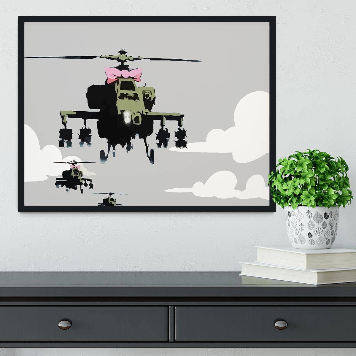 Banksy Friendly Helicopters Framed Print - Canvas Art Rocks - 2