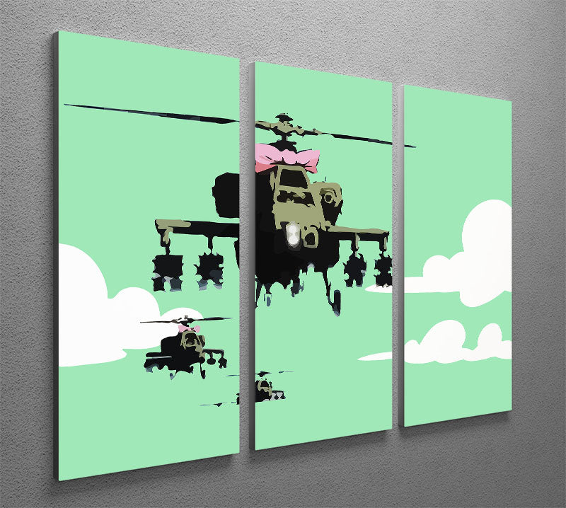 Banksy Friendly Helicopters Green 3 Split Panel Canvas Print - Canvas Art Rocks - 2