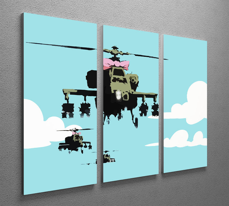 Banksy Friendly Helicopters Light Blue 3 Split Panel Canvas Print - Canvas Art Rocks - 2