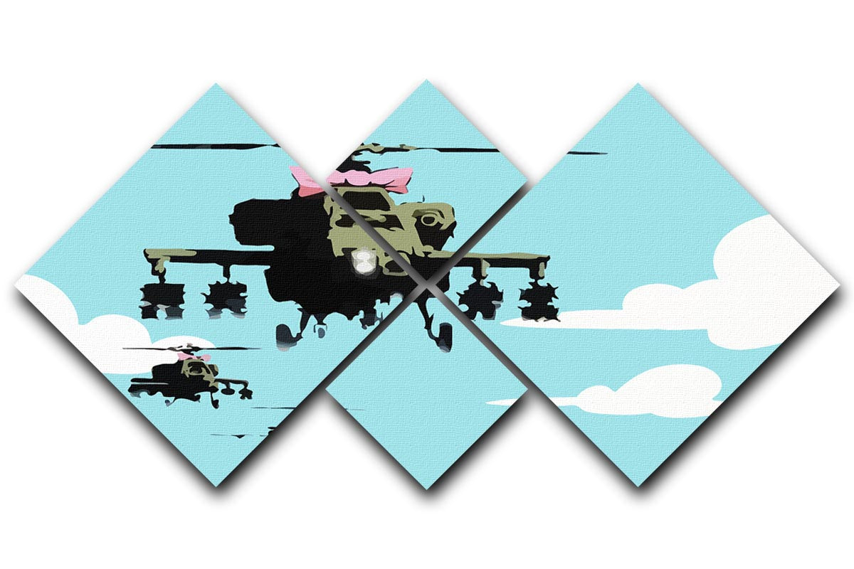 Banksy Friendly Helicopters Light Blue 4 Square Multi Panel Canvas - Canvas Art Rocks - 1