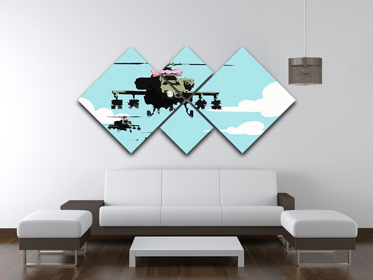 Banksy Friendly Helicopters Light Blue 4 Square Multi Panel Canvas - Canvas Art Rocks - 3