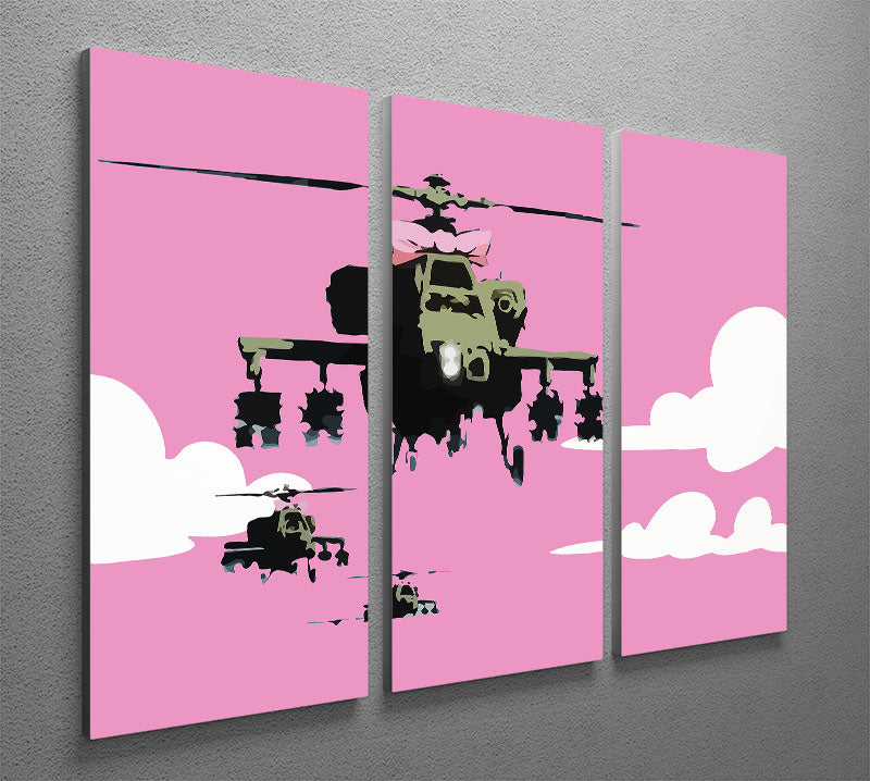 Banksy Friendly Helicopters Pink 3 Split Panel Canvas Print - Canvas Art Rocks - 2