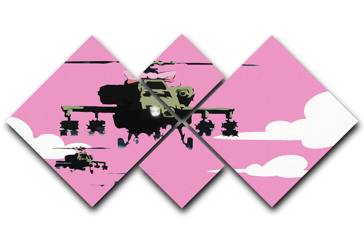 Banksy Friendly Helicopters Pink 4 Square Multi Panel Canvas - Canvas Art Rocks - 1