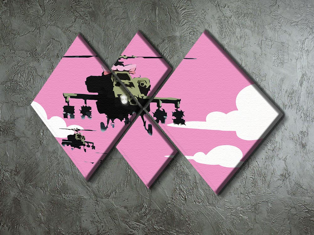 Banksy Friendly Helicopters Pink 4 Square Multi Panel Canvas - Canvas Art Rocks - 2