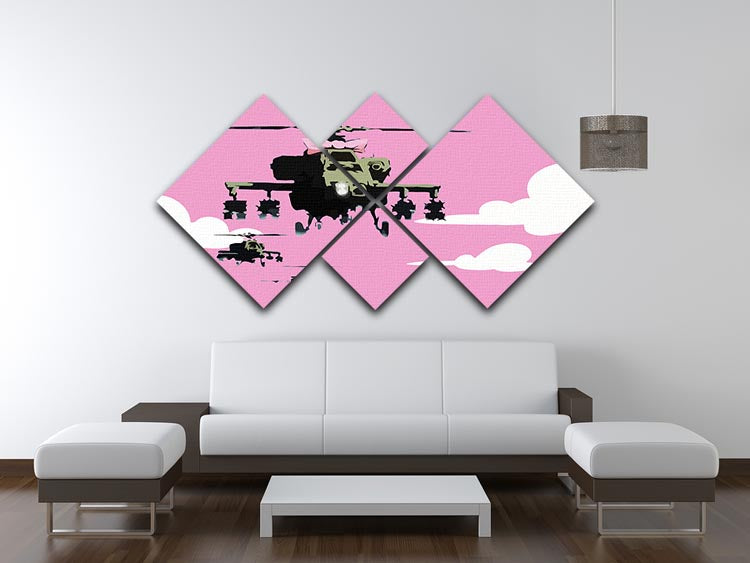 Banksy Friendly Helicopters Pink 4 Square Multi Panel Canvas - Canvas Art Rocks - 3
