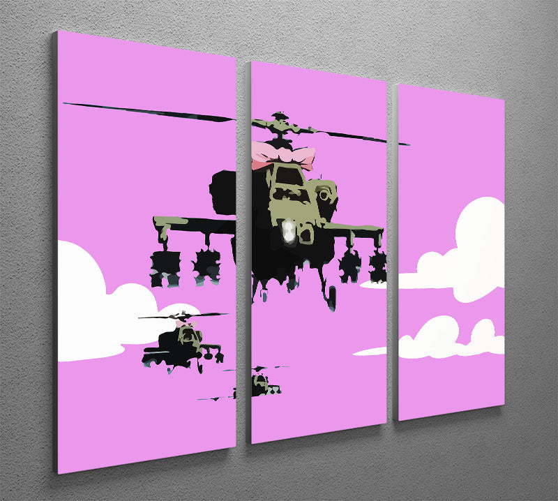 Banksy Friendly Helicopters Purple 3 Split Panel Canvas Print - Canvas Art Rocks - 2