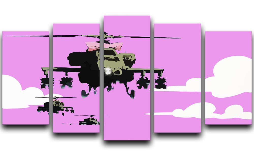 Banksy Friendly Helicopters Purple 5 Split Panel Canvas - Canvas Art Rocks - 1