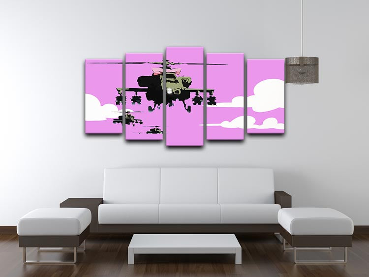 Banksy Friendly Helicopters Purple 5 Split Panel Canvas - Canvas Art Rocks - 3