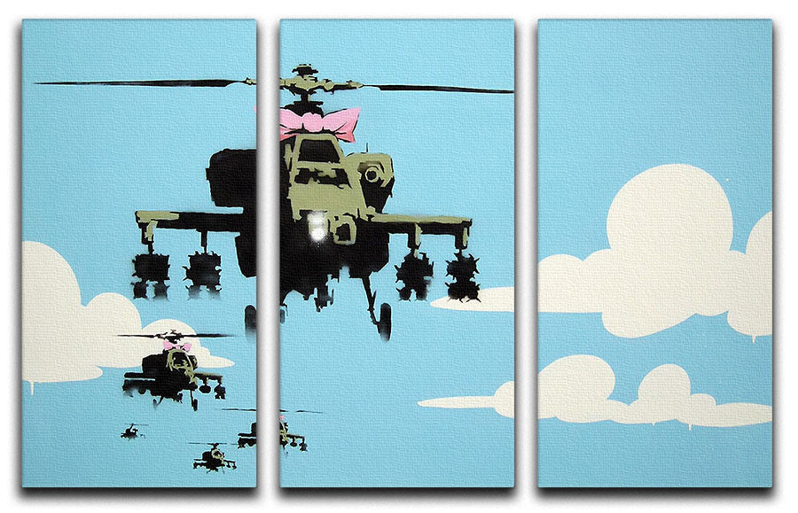 Banksy Friendly Helicopters 3 Split Panel Canvas Print - Canvas Art Rocks