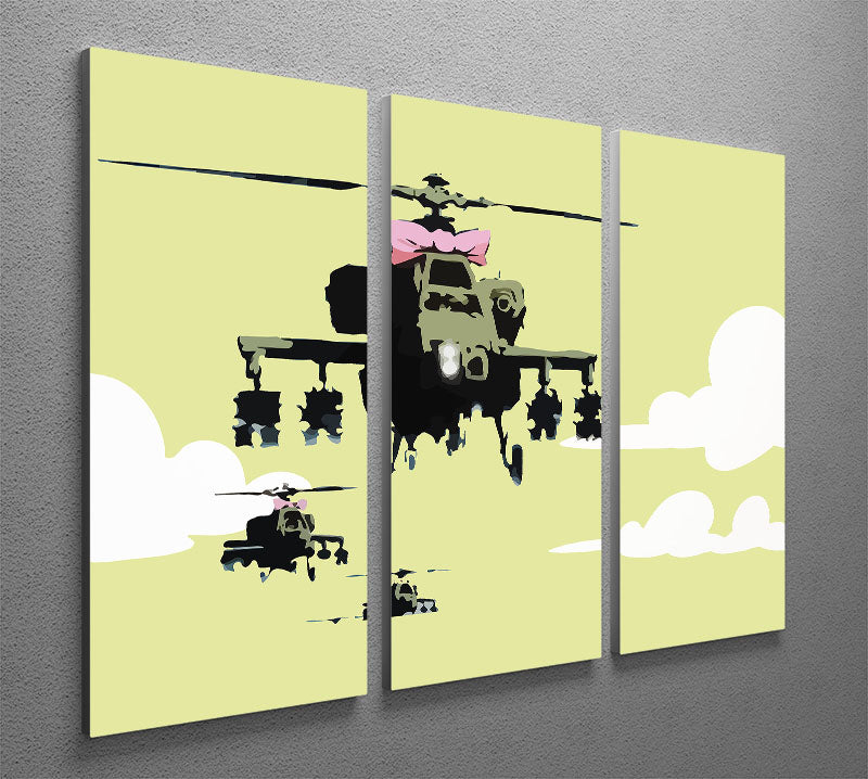 Banksy Friendly Helicopters Yellow 3 Split Panel Canvas Print - Canvas Art Rocks - 2